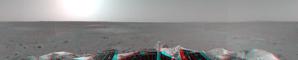 A 3D image of the Martian surface.  Don't forget to use your red-green glasses when viewing this image.  Image credit NASA/JPL. 