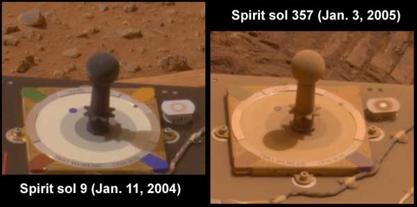 Spirit, dust comparison.  Image credit NASA/JPL. 