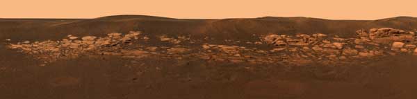 A color image of Martian bedrock at the Opportunity landing site. Image credit NASA/JPL.