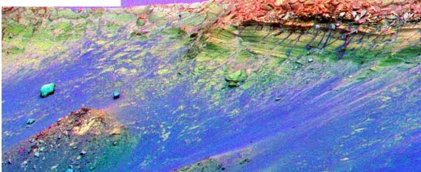 Endurance Crater - detail - false color. Image credit NASA/JPL.