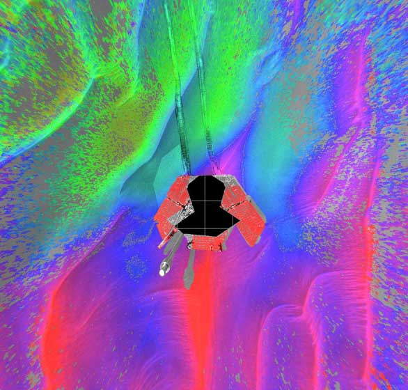 Opportunity, stuck in the sand - false color. Image credit NASA/JPL.