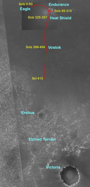 Opportunity traverse route. Image credit NASA/JPL.