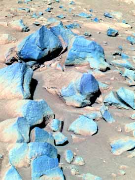 Rocks - false color.  Image credit NASA/JPL. 